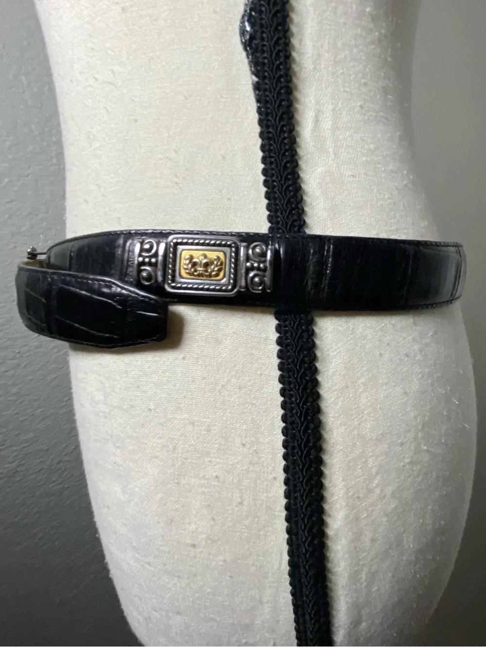 Vintage Brighton Museum Black Croc Leather Coin Belt Size Ladg